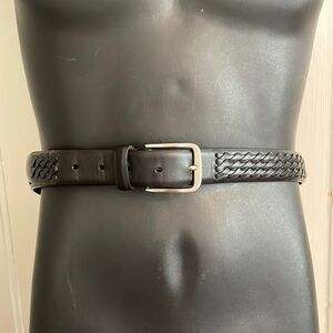 George black leather woven look belt